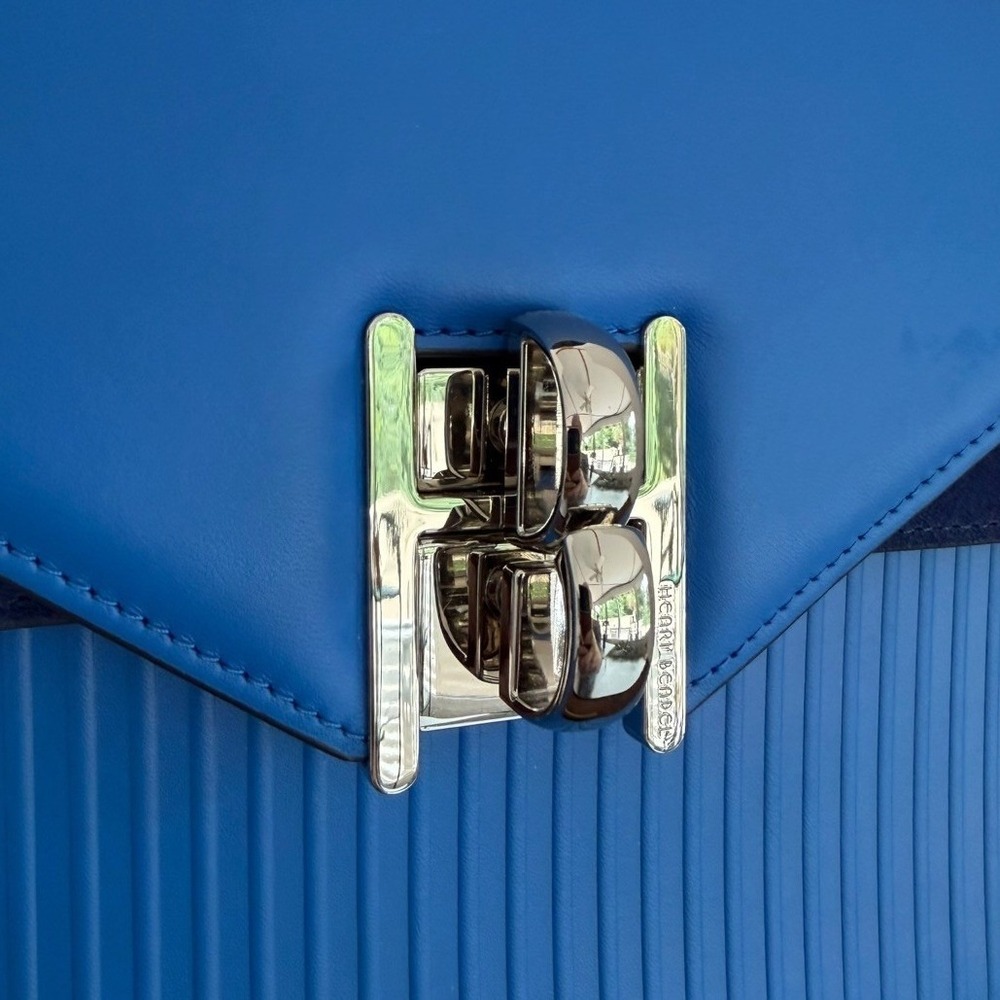 Henri Bendel Plaza Top Handle Satchel Blue Plaza Leather Suede NWOT Crossbody - Picture 8 of 16